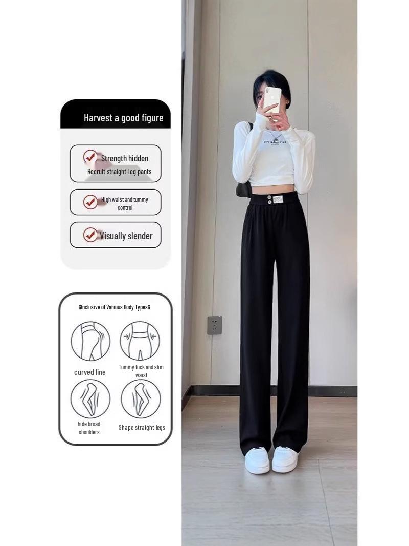 

Petite High-Waist Autumn Ice Silk Women s Floor-Length Loose Straight-Leg Pants L зелений
