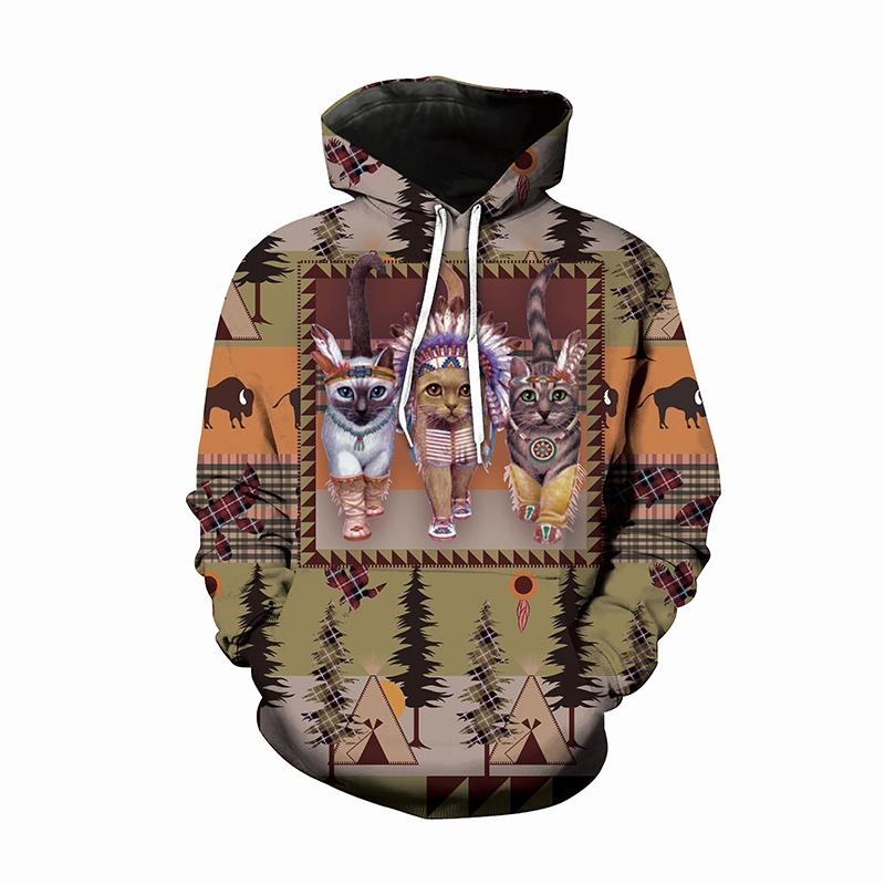 

3D Толстовка аборигенов Свитшот с длинным рукавом Пуловер Мужской Женский Куртка Cat,L