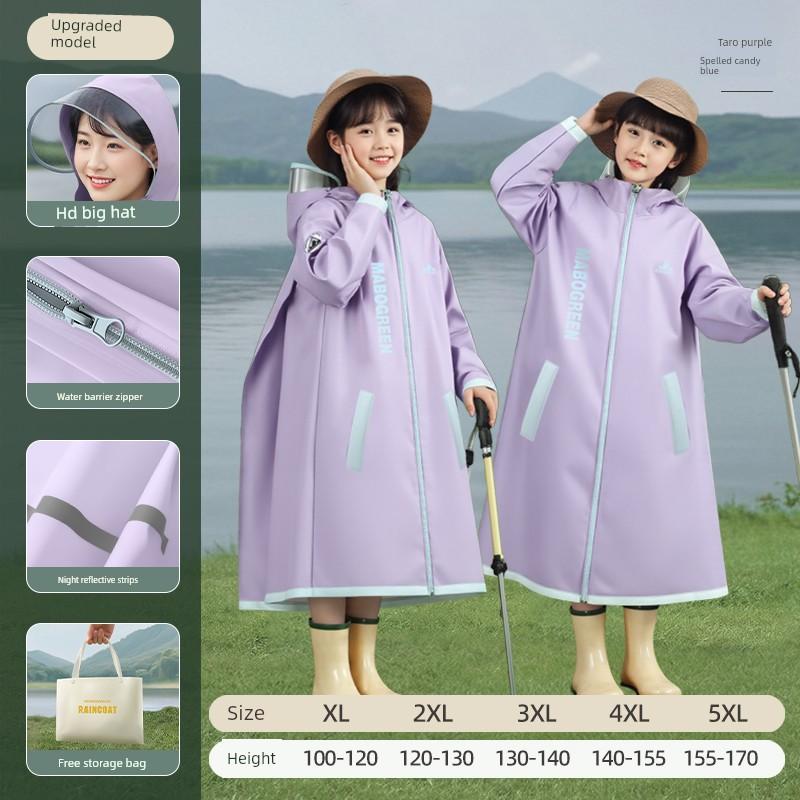 Wanbaolü Children's Raincoat for Boys and Girls, Long Full-Body Rain Poncho with Backpack Space, Suitable for Primary School Students