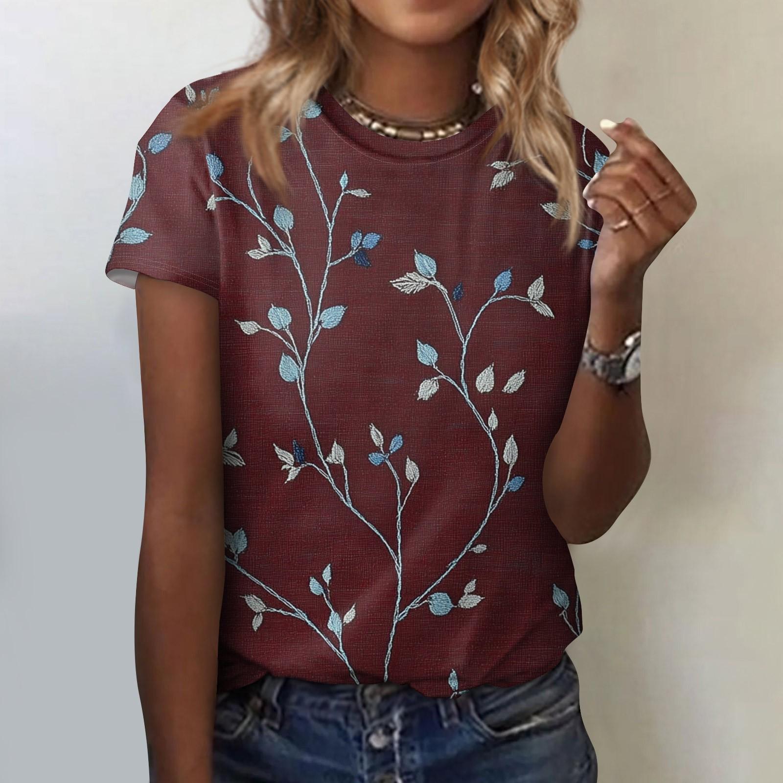 

Женская модная повседневная блузка с круглым вырезом и короткими рукавами с цветочным принтом XXXL