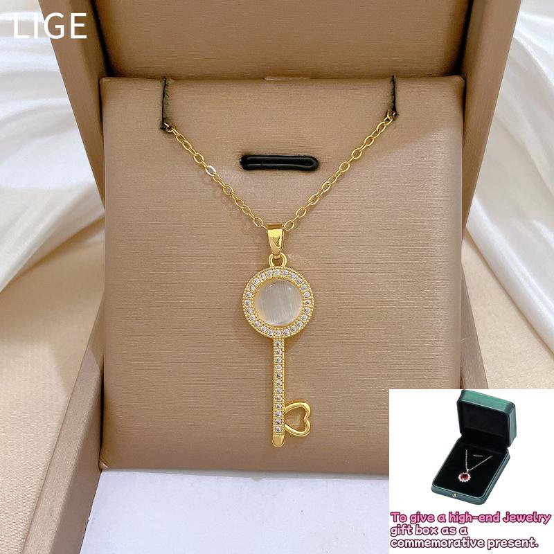 

Opal key fashionable light luxury temperament gorgeous full diamond necklace female versatile collarbone chain