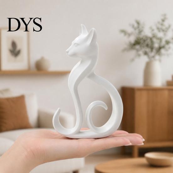 Light Luxury Decor 3D Printed Cat Figurine, Minimalist Elegant Sitting Sculpture, Modern Home Decoration Animal Ornament for Office Desk Shelf