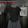 Summer Woman V Neck T Shirt With Wrinkled Design And Slim Fit For Casual Wear