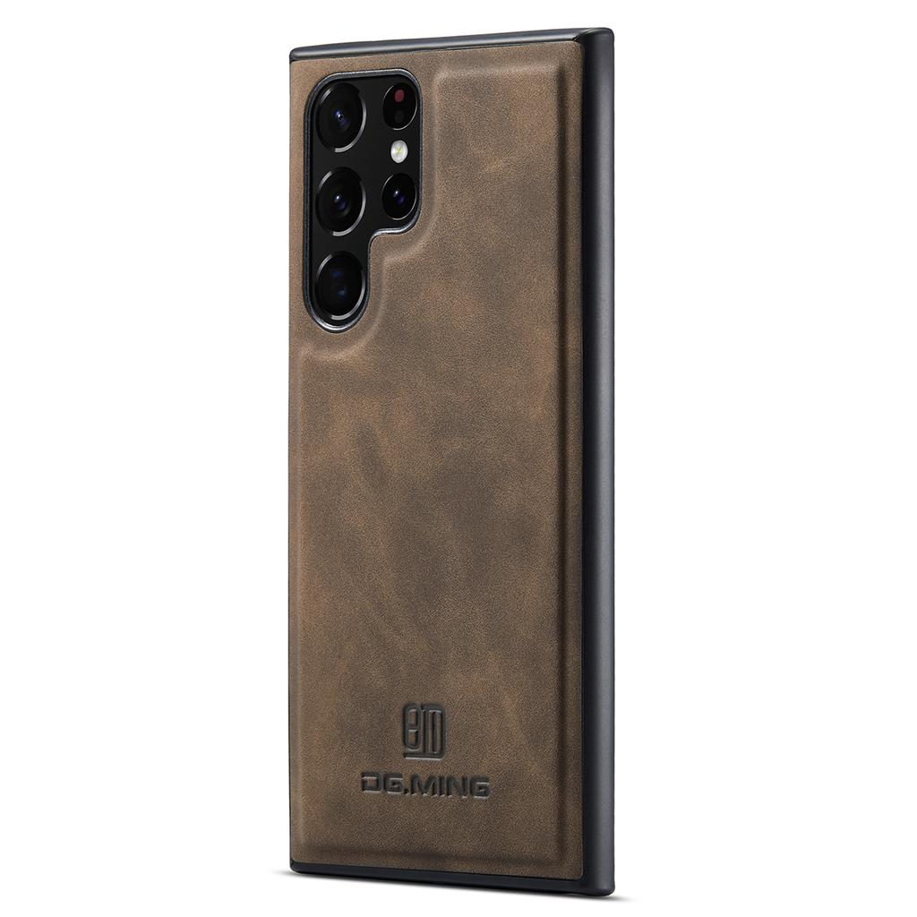 DG.MING For Samsung Galaxy S25 Ultra Case PU Leather Covered PC+TPU Hybrid Phone Shell
