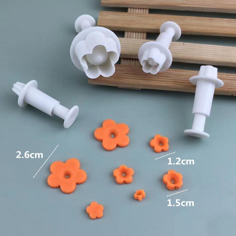 4Pcs/Set Plum Blossom Flower Plunger Fondant Cutter Sugarcraft Cake Decorating Tools DIY Cookie Stamper Baking Accessories