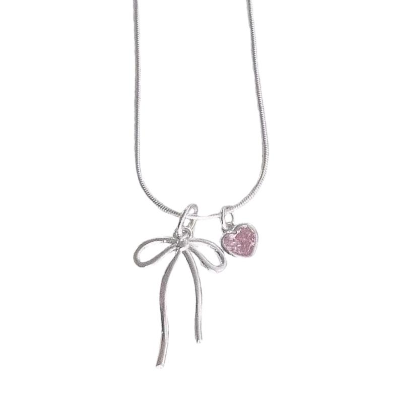 

Stylish Heart Bowknot Necklace Symbolizing Love and Beauty with Comfortable Wear Designs Sturdy Alloy Materials 1