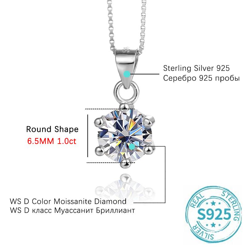

Charm 925 Sterling Silver 1ct D Color Certified Fine Round Moissanite Diamond Necklace For Woman Men PURE Party Luxury Jewelry With Certificate