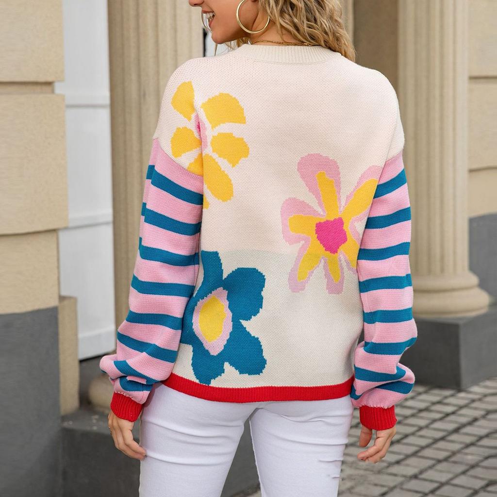 Damen Casual Mode Retro Rundhals Lockerer Pullover Langarm Pullover