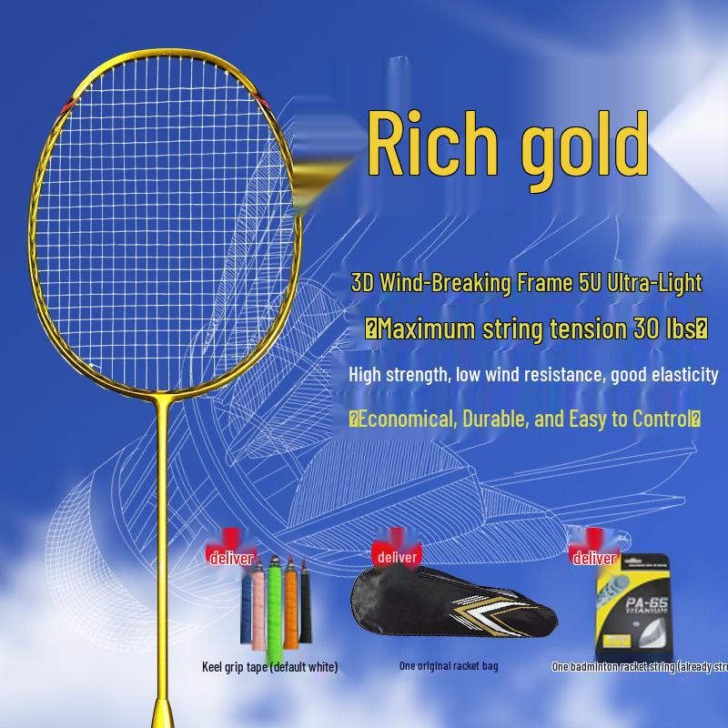 Third-Gen Carbon Fiber Badminton Racket 5uN80N90 - Lightweight, Flexible, Wind-Resistant Blade