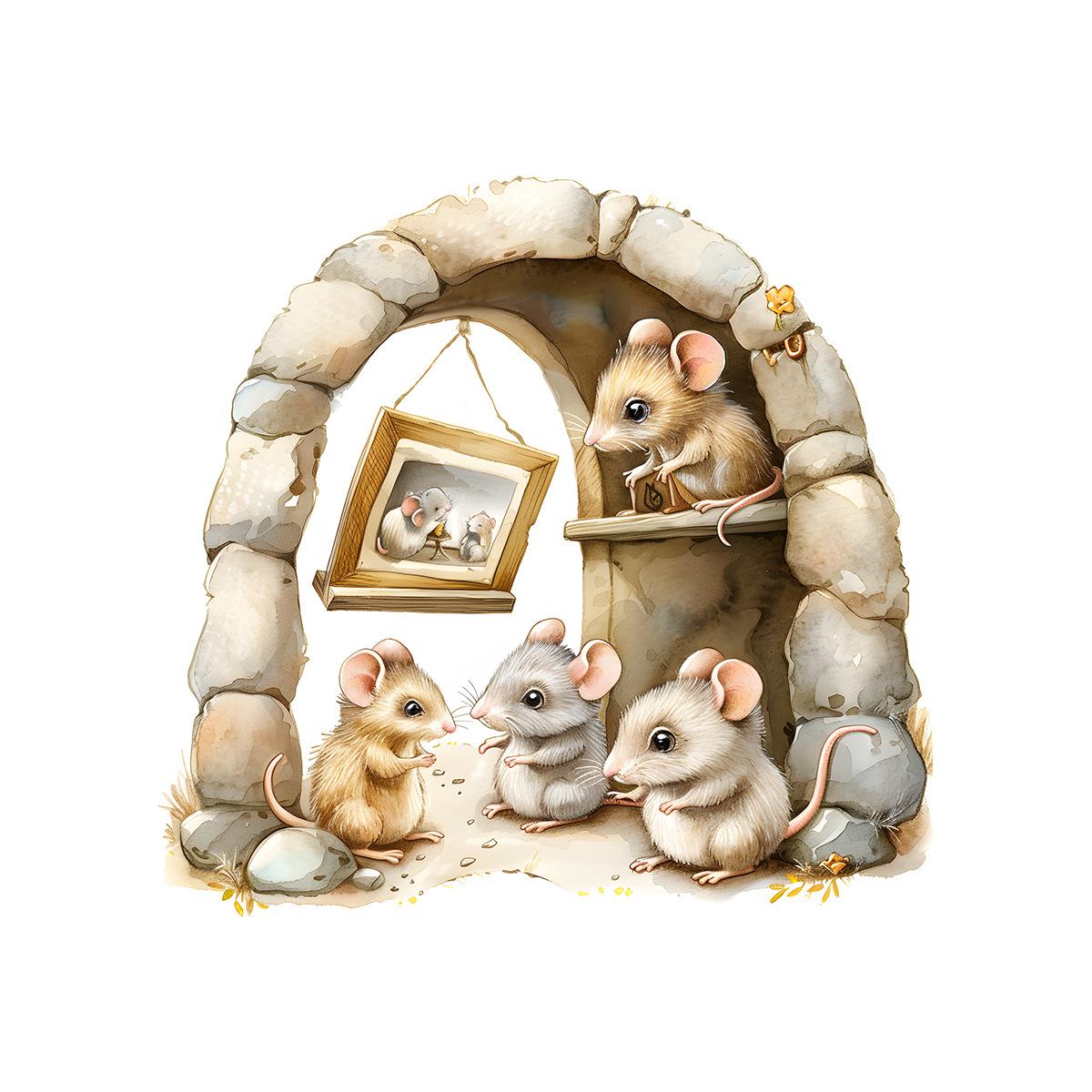 Мультяшные наклейки на стену «Мышиная нора», Декор детской комнаты, ясельной, спальни, Съемные, самоклеящиеся 15x15cm разноцветный