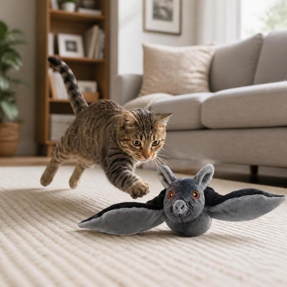 Giocattoli Interattivi per Gatti a Forma di Pipistrello Peluche Pipistrello Senza Volo e Cinguettii Giocattolo Ricaricabile USB Giocattolo Creativo per Stuzzicare Animali Domestici Uso Interno