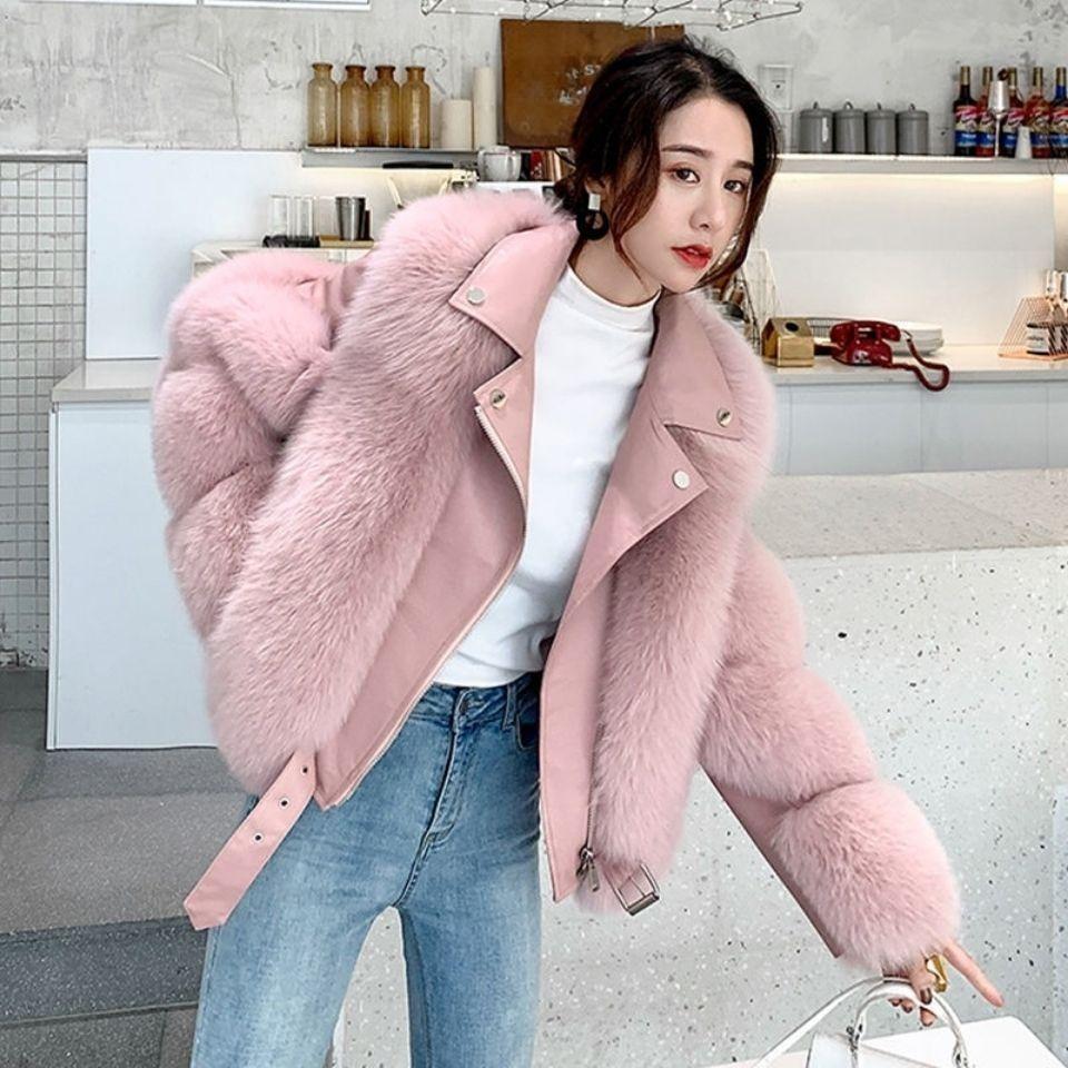 New Imitation Fox Fur Coat for Women Motorcycle Style Short Slim Fur Tops Internet Celebrity New Warm Coat