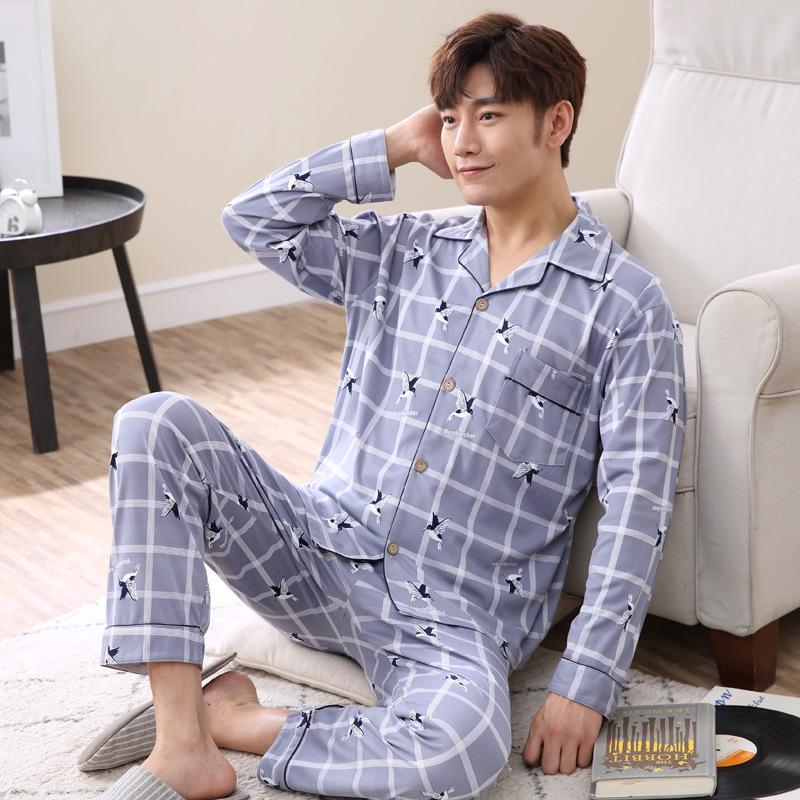 Ensemble pyjama 2 pièces pour hommes, chemise à manches longues et pantalon, vêtements de maison, vêtements de nuit, printemps-automne