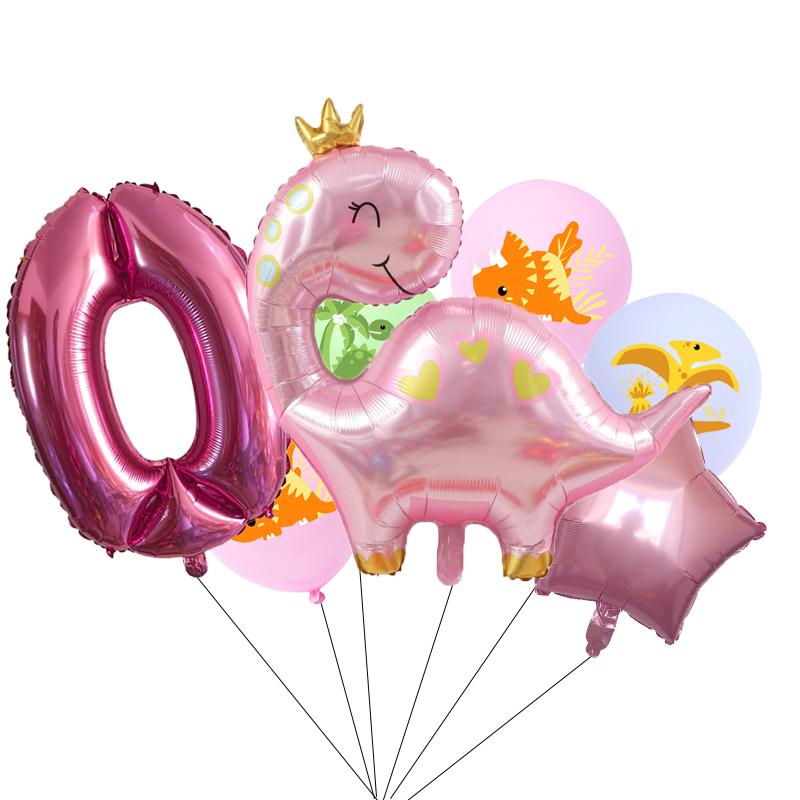 1set Pink Crown Dinosaur Foil Balloons 32 Inch Number Helium Balloon Baby Girl Children‘s Birthday Party Decorations Kids