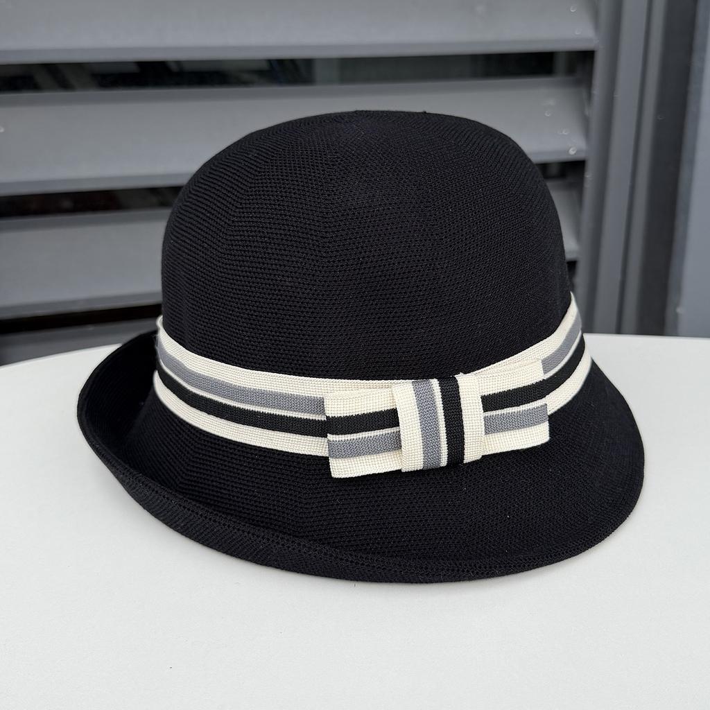 New British retro knitted bucket hat simple knot curled top hat women's summer travel sunshade sunscreen basin hat