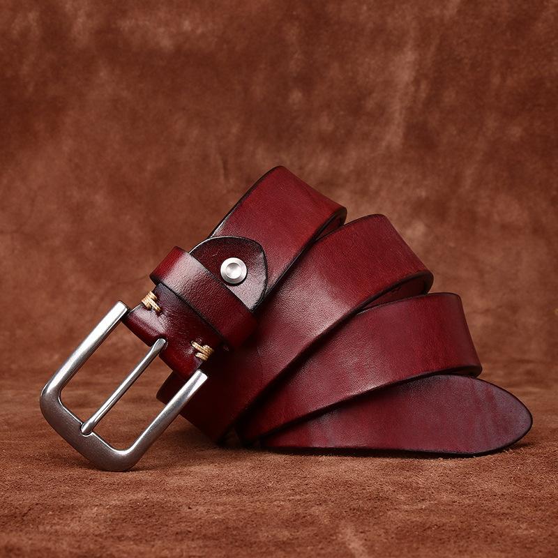 Rare Thickened Extra Thick First Layer Cowhide Belt Men'S Genuine Leather Stainless Steel Buckle Washed Retro Simple Casual Belt