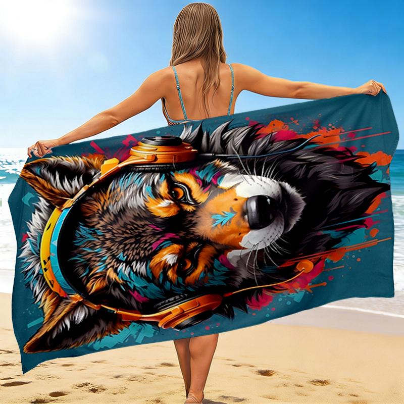 1Pc Wolf Headphones Beach Towel Quick Dry Multiuse For Beach Pool Gym Yoga Home Travel Christmas Halloween Xmas Gift G1122