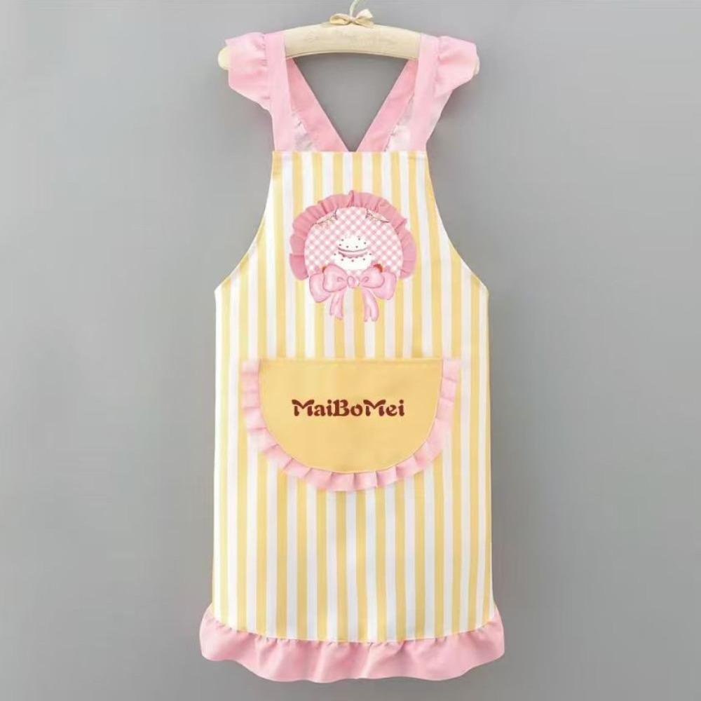 Polyester Cotton Dress Style Apron Oil-Resistant Stripes Kitchen Cover Up Waterproof Cute Bow Cake Working Clothes Kitchen Use