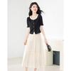 Elegant Lace-Spliced Short Sleeve Top & Midi Skirt Set