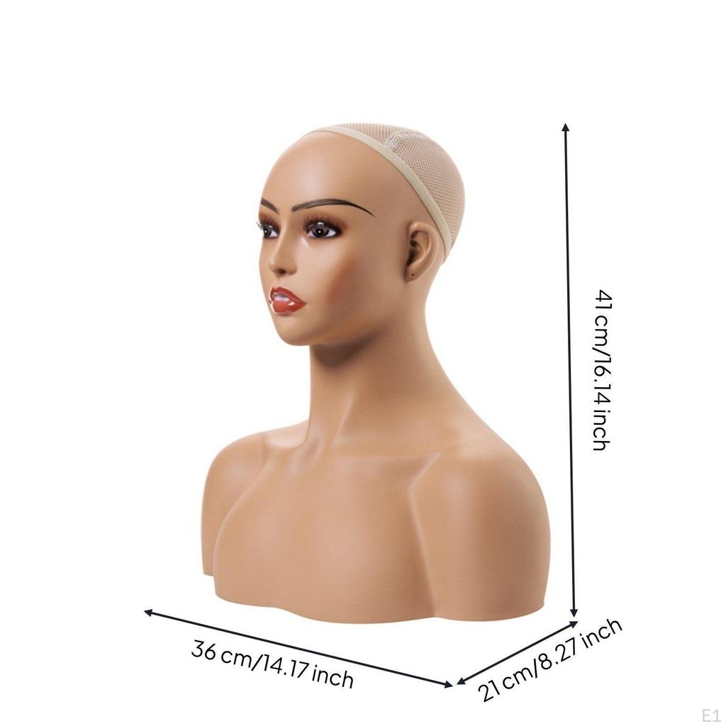 Female Manikin Head with Shoulders PVC Material Realistic Mannequin Pierced Ears