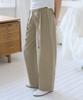 Kiyamo Mocha One-Pleat Curved Cotton Pants _Beige