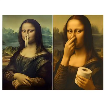 Mona Lisa Humorous Pinching Nose Poster Toilet Humor Funny Abstract Print Decorative Painting Modern Home Decoration Gift