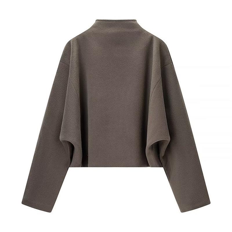 VAYLA Vintage Stand Collar Women's Cropped Jacket Zipper Loose Full Sleeve Thick Warm Coat Autumn Winter Lady New in Outwear