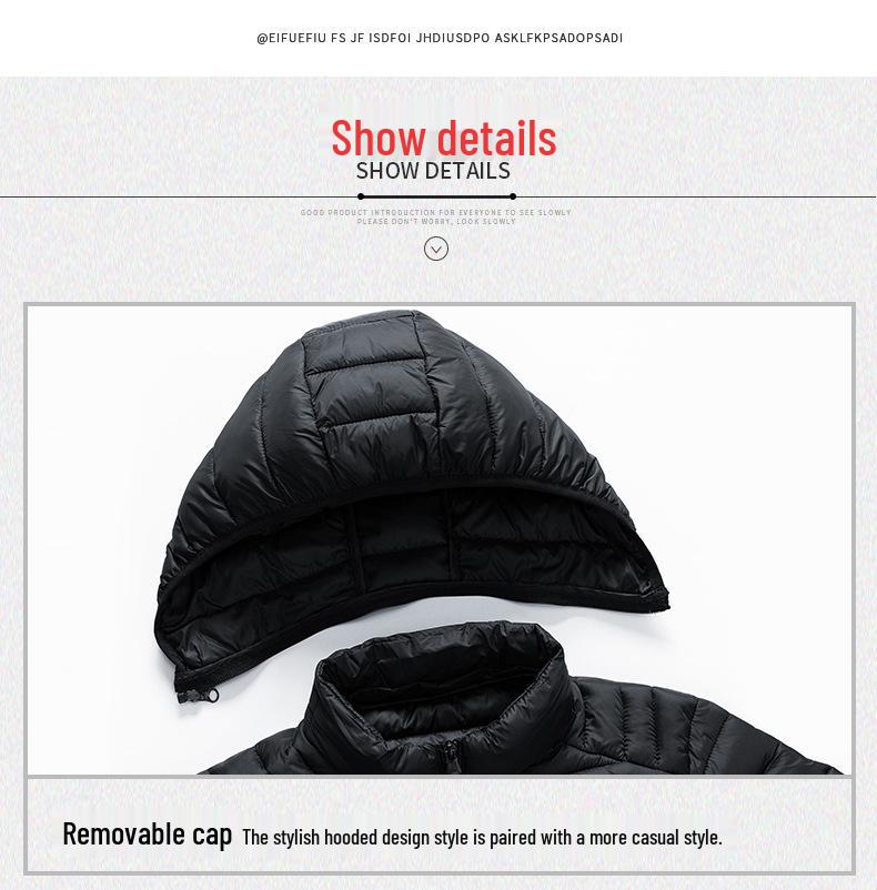 Men's Plus Size Multicolor Lightweight Cotton-Padded Winter Jacket with Detachable Hood
