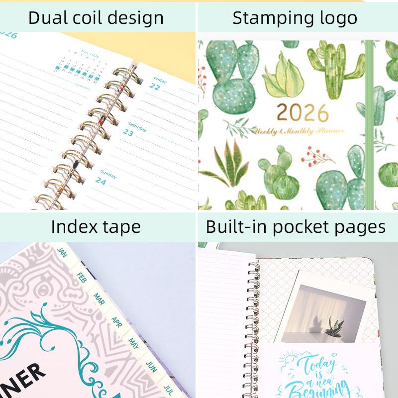 2026 Cross-Border Schedule Notebook Customization High-Value TEMU A5 Hard Shell Spiral Bound Hand-Painted Plan This Coil