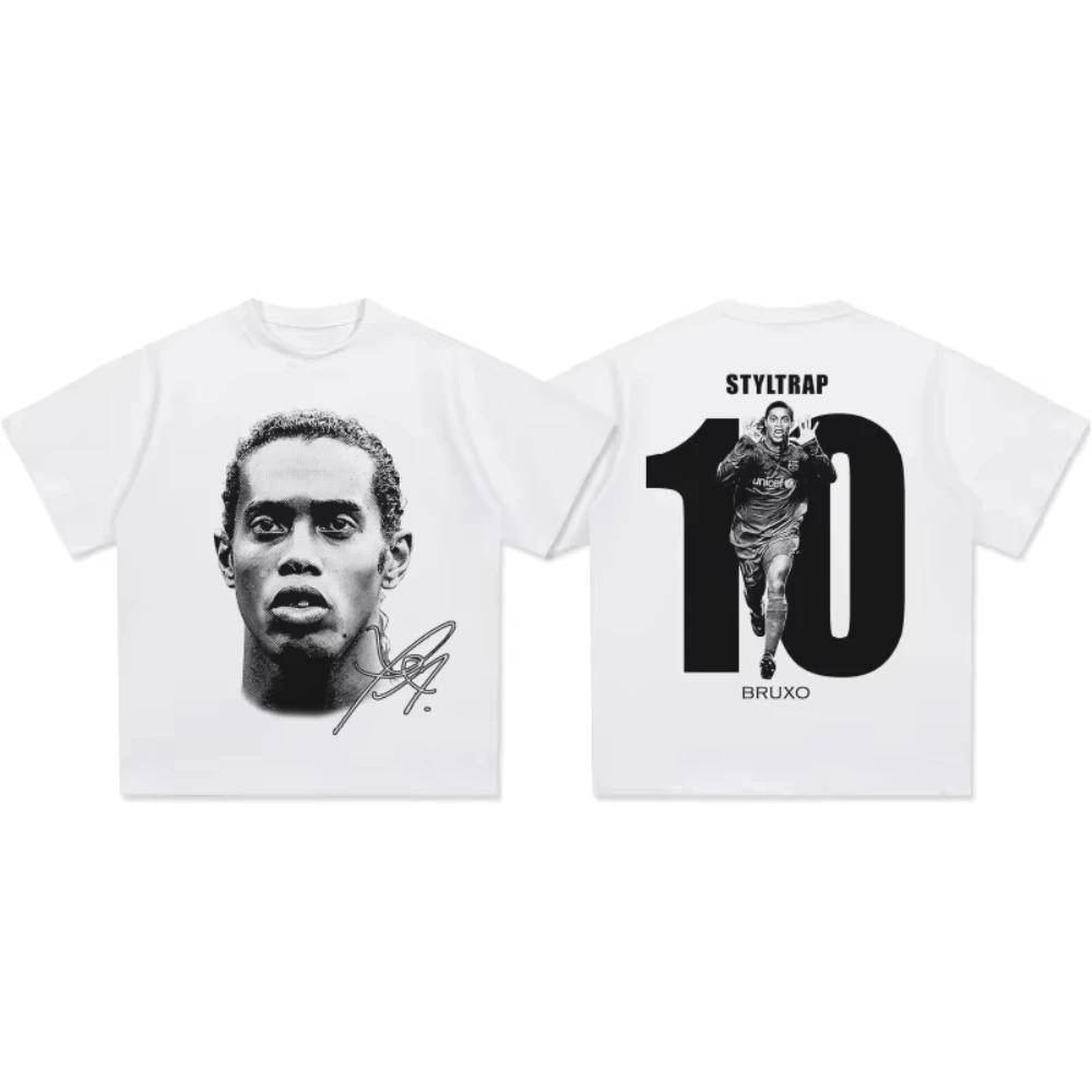 Ronaldinho Head Printed Short Sleeve Fashion Brand Crew-neck Cotton Casual Breathable High Quality Men's Women's T-shirt