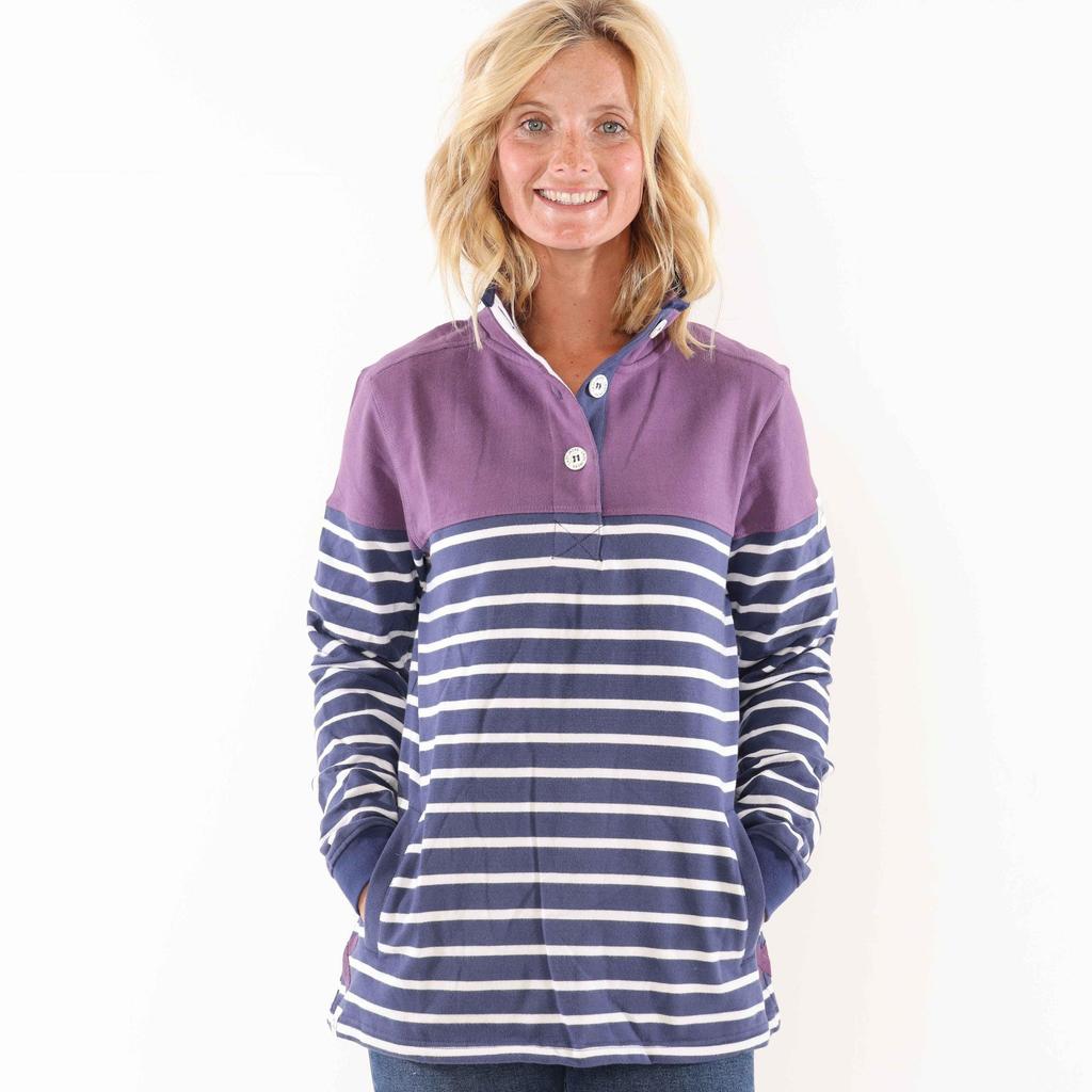 Lazy Jacks Womens/Ladies Striped Button Neck Sweatshirt