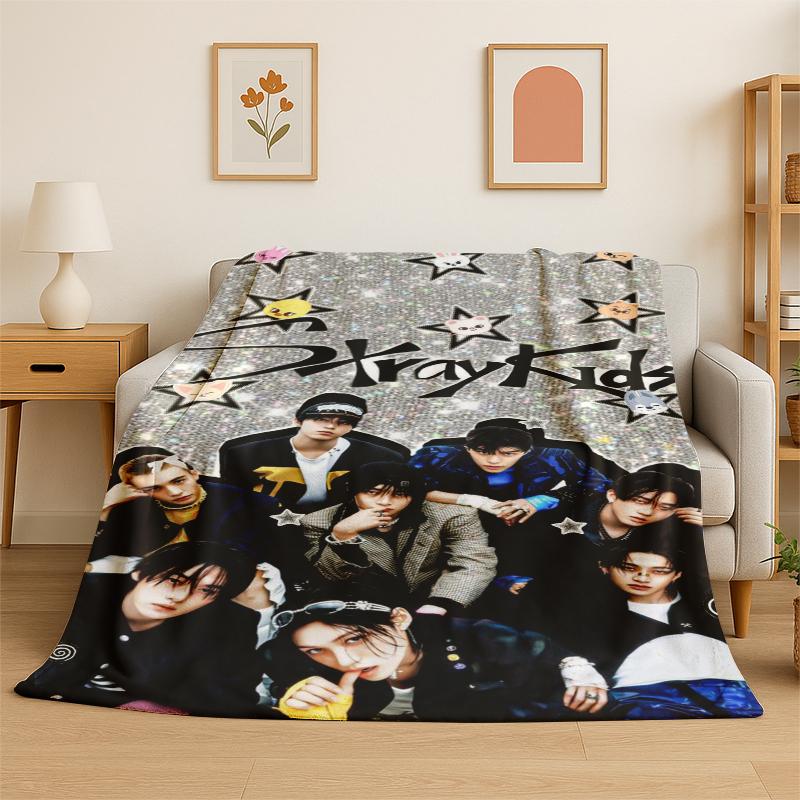 Kpop Stray Kids Music Star Flannel Blanket Soft Warm Throw Blanket for Bedroom Living Room Bed Travel Camping Picnic Gift