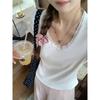 Solid color lace edge splicing square neck short-sleeved T-shirt women's spring new sweet spice girl stacked undershirt with top