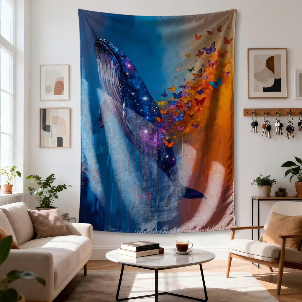 Whale With Cosmic Details Digital Printing Polyester Wall Tapestry Suitable For Use In Living Rooms Bedrooms Offices Bars Party