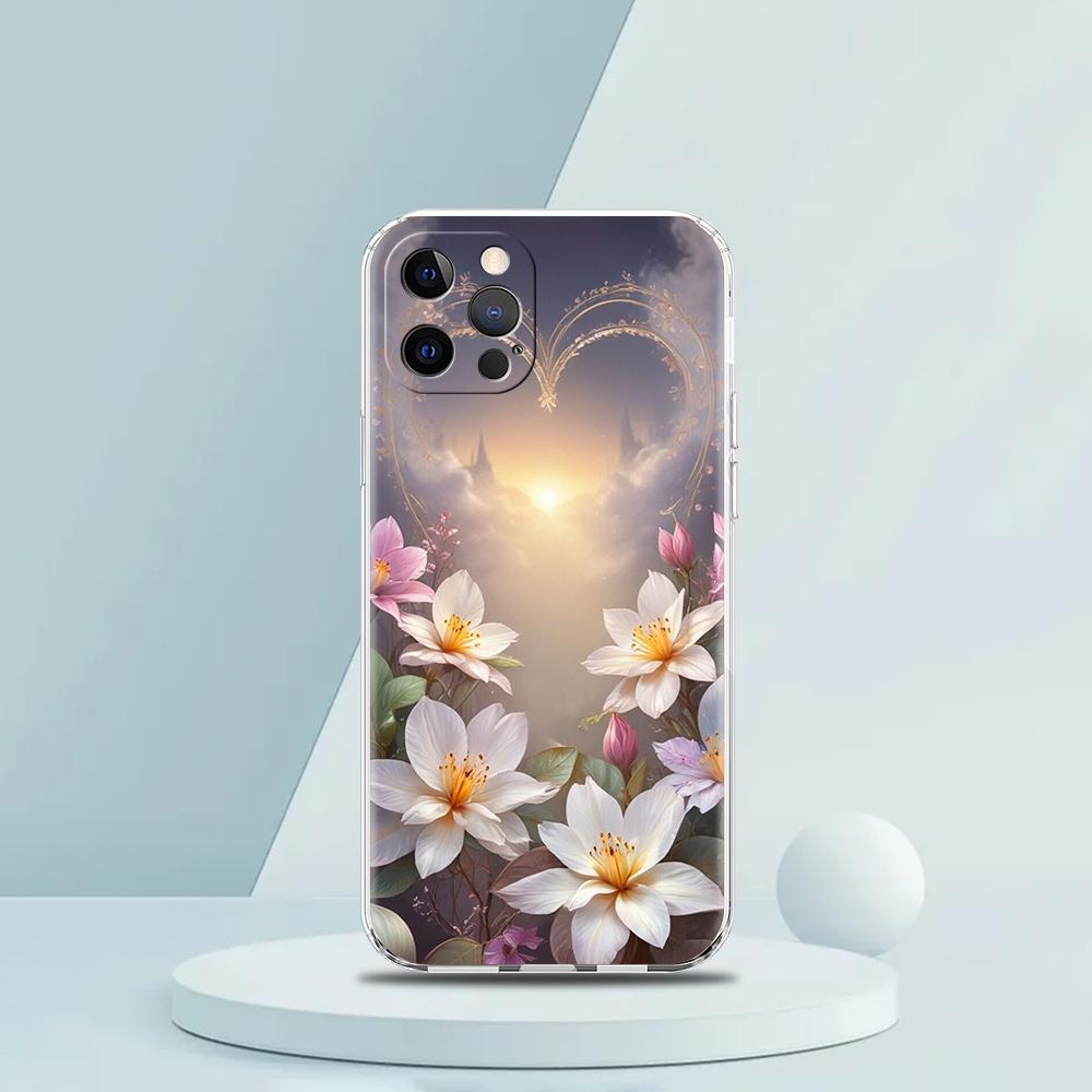 Soft TPU Transparent Phone Case Cover for iPhone 16 15 14 13 12 11 Pro Max XR 8 7 Plus XR Shell Realistic Lily Flower Print Bags