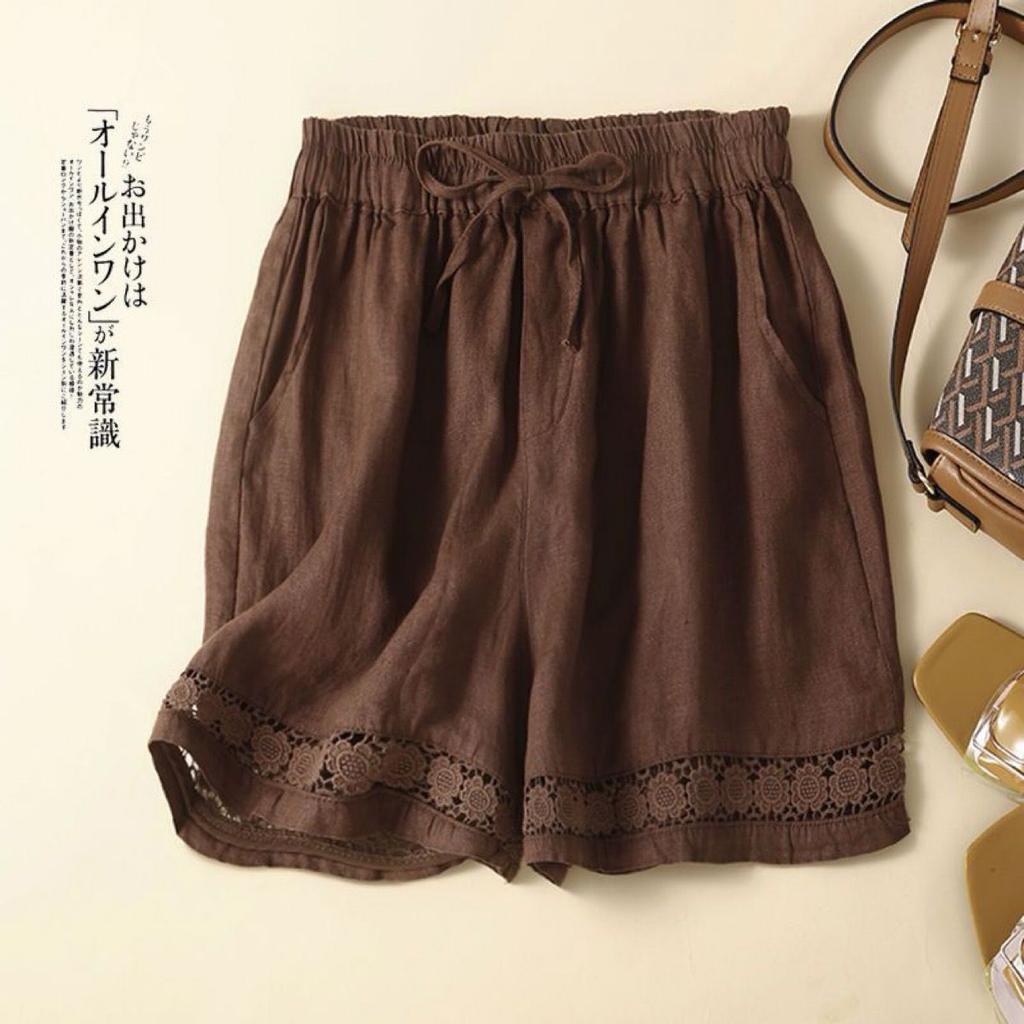 Summer Women Thin Elastic Waist Shorts Female Cotton Linen Casual Shorts Ladies Loose Wide-leg Short Pants