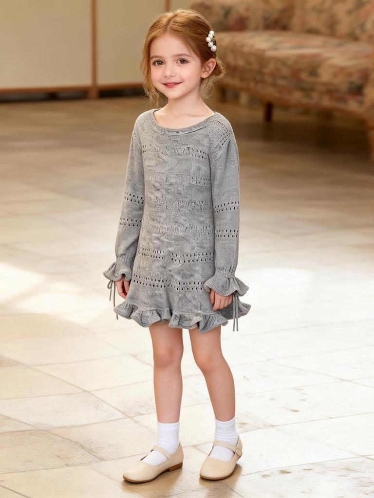 Stylish Korean Girl's Spring Knit Dress with Ruffle Detail