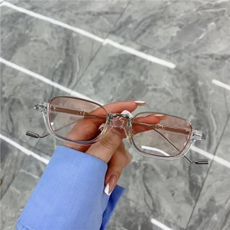 Small Rectangle Shades For Women Sunglasses  Retro Steampunk Half Frake Sunglasses Female Men Black Tea Glasses UV400