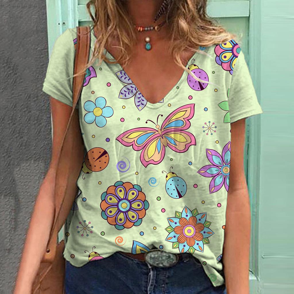 Sommer Damen Schmetterling Kurzarm T-Shirt 3D Gedrucktes T-Shirt Mode All Match Damen Tops