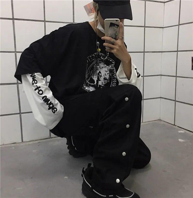 Koszulka 2KWEIRD dla Kobiet Jesień Anime Długi Rękaw Nadruk Y2k T-shirty Harajuku Męski T-shirt Top Streewear Casual Hip-pop Para Oversize T-shirt