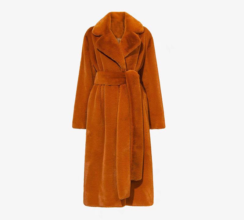 Winter Imitation Rabbit Fur Coat Women'S Extended Belt Belt Imitation Fur Coat Thickened Warm Plush Coat