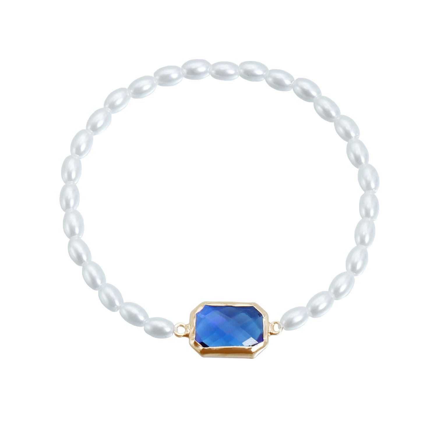 Double imitation pearl square rhinestone necklace personalized collarbone chain bracelet set