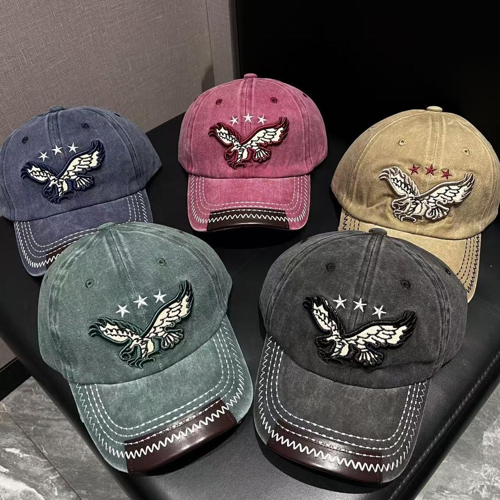 1pc Eagle Pentagram Embroidery Wash Baseball Caps for Men,Spring and Summer Outdoor Adjustable Casual Driver Hats Sunscreen Hat