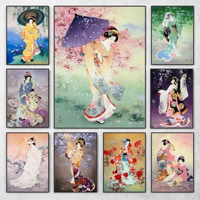 Japón Geishas Antiguas Mujeres Estética Retro Posters Pintura en Lienzo e Impresiones Arte de Pared Imagen para Pared de Sala de Estar Decoración del Hogar