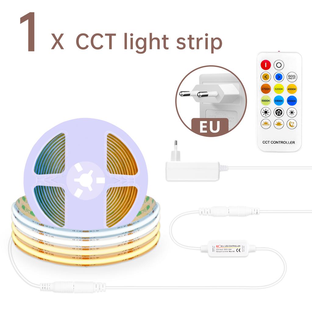 Dual Colors CCT COB LED Strip Light 5M 10M 2700K To 6500K Changeable Light Tape DC 24V 576LEDs/M With Dimmable Remote Controller
