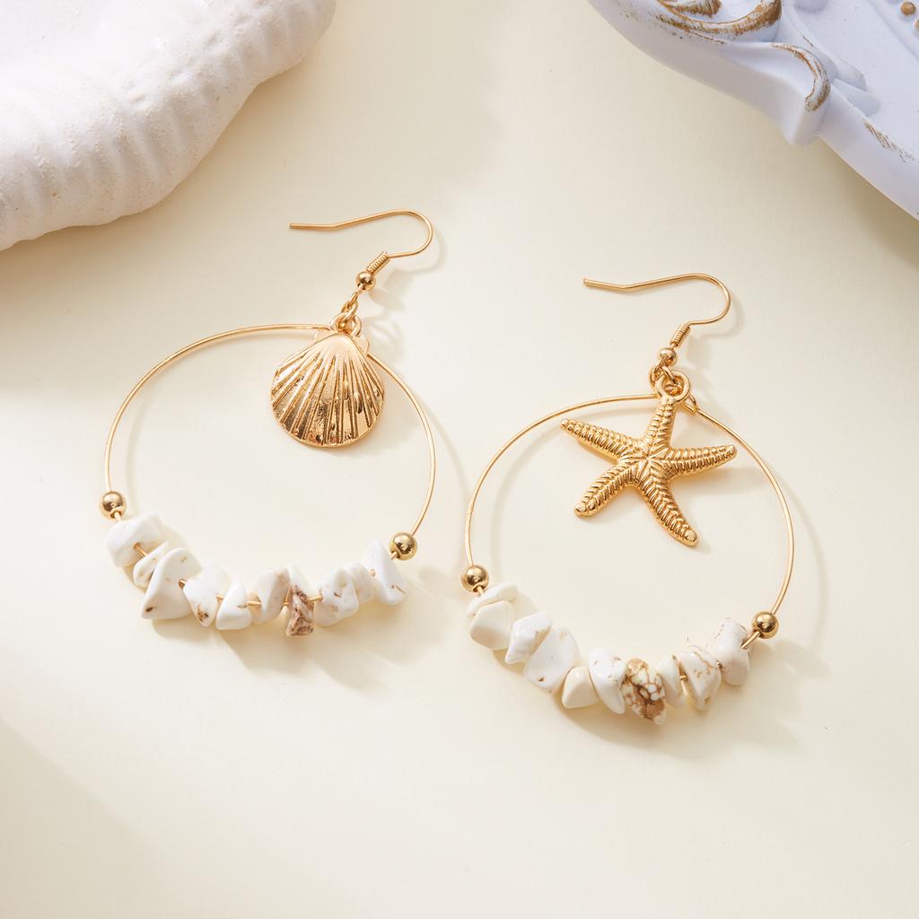 Vintage Asymmetrical Starfish Shell Pendant Earrings For Women Bohemian Irregular Stone Dripping Oil Metal Earring Beach Jewelry