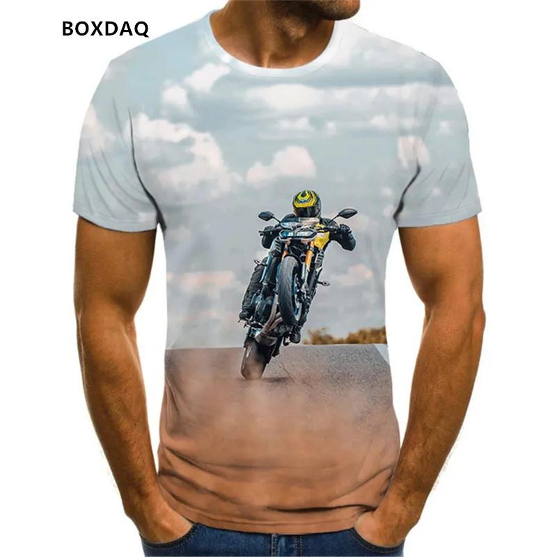 Men's Motorcycle Cool Racing Driver T-Shirts Summer Short Sleeve 3D Print Moto & Biker Street Style Male Tees 6XL Plus Size Tops