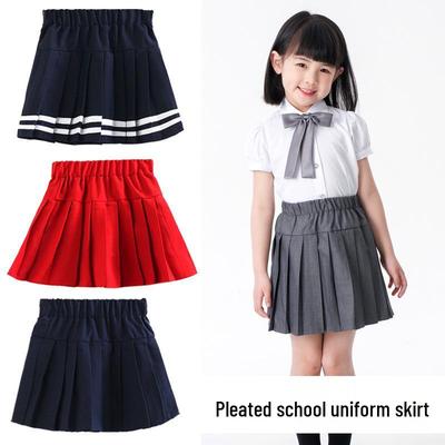 Girls' Pleated School Uniform Skirt - Black/Blue Summer Academy Style
