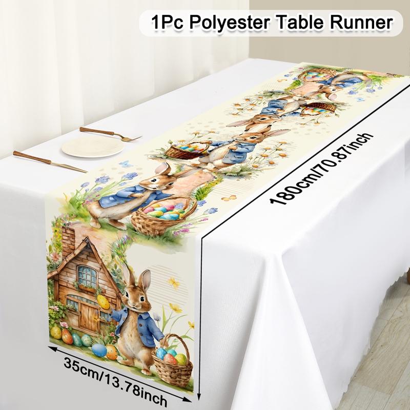 Vintage Easter Bunny Tablecloth Rabbit Eggs Flower Table Flag Cover Happy Easter Decoration For Home Kitchen Dining Table Decor