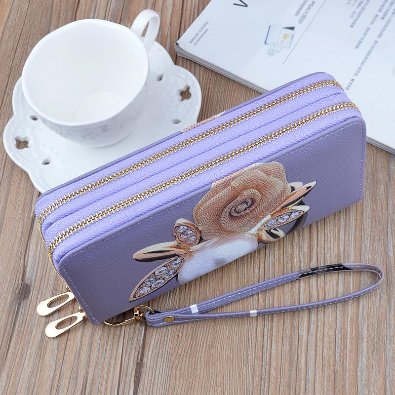 Women's Double Zipper Leather Clutch Wallet: Stylish Long Wallet & Phone Bag with Large Capacity & Coin Purse